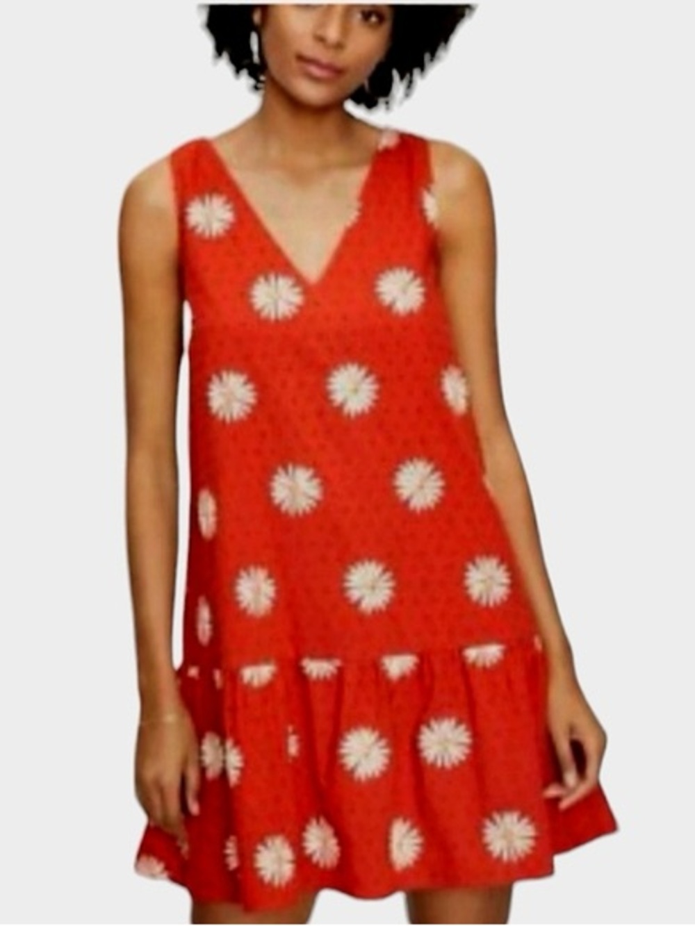 LOFT Red V-Neck Sleeveless Mini Dress with White Daisy Print